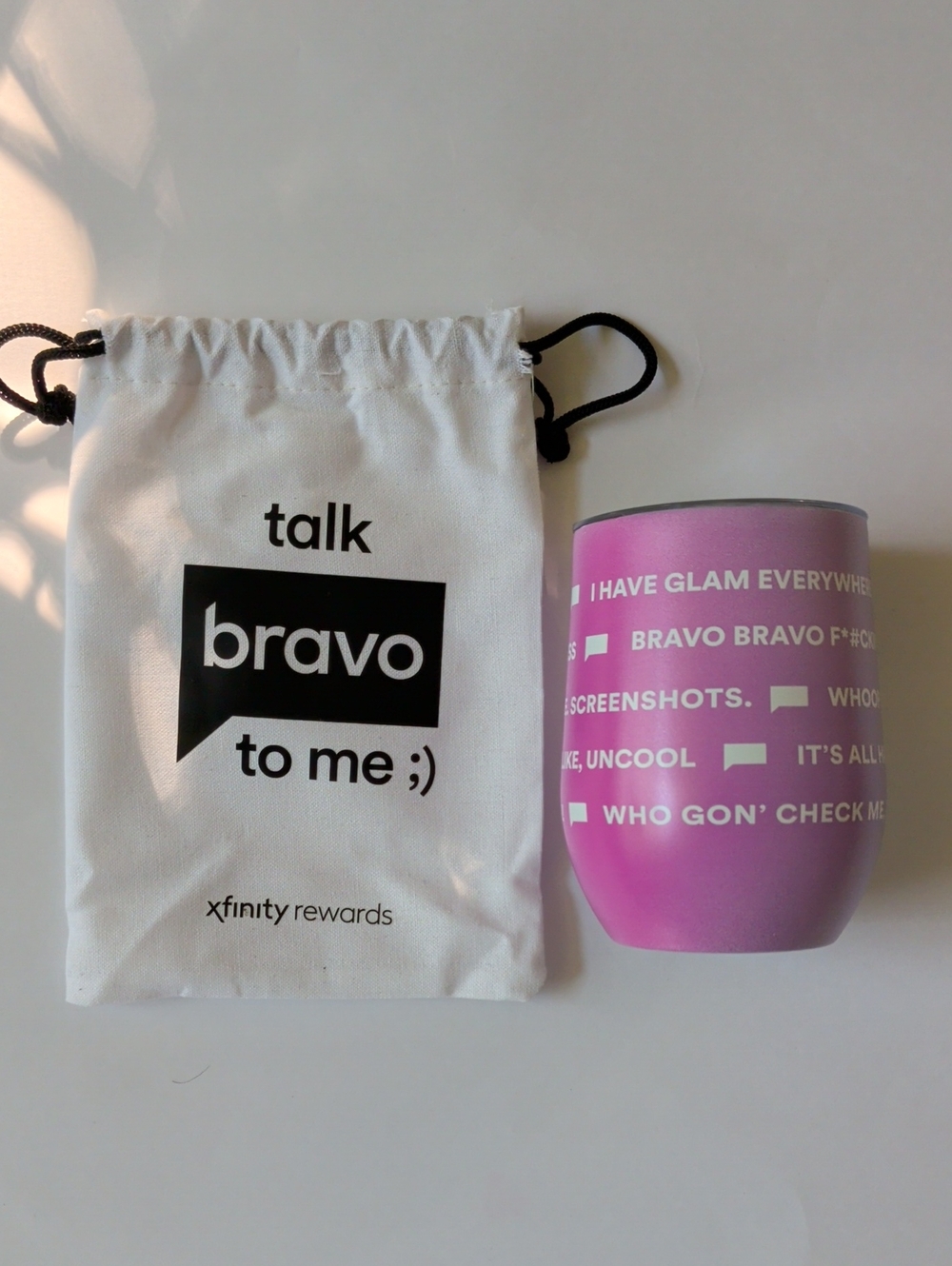 Bravo to Me ;) Drawstring Bag & Pink Text Tumbler NIB